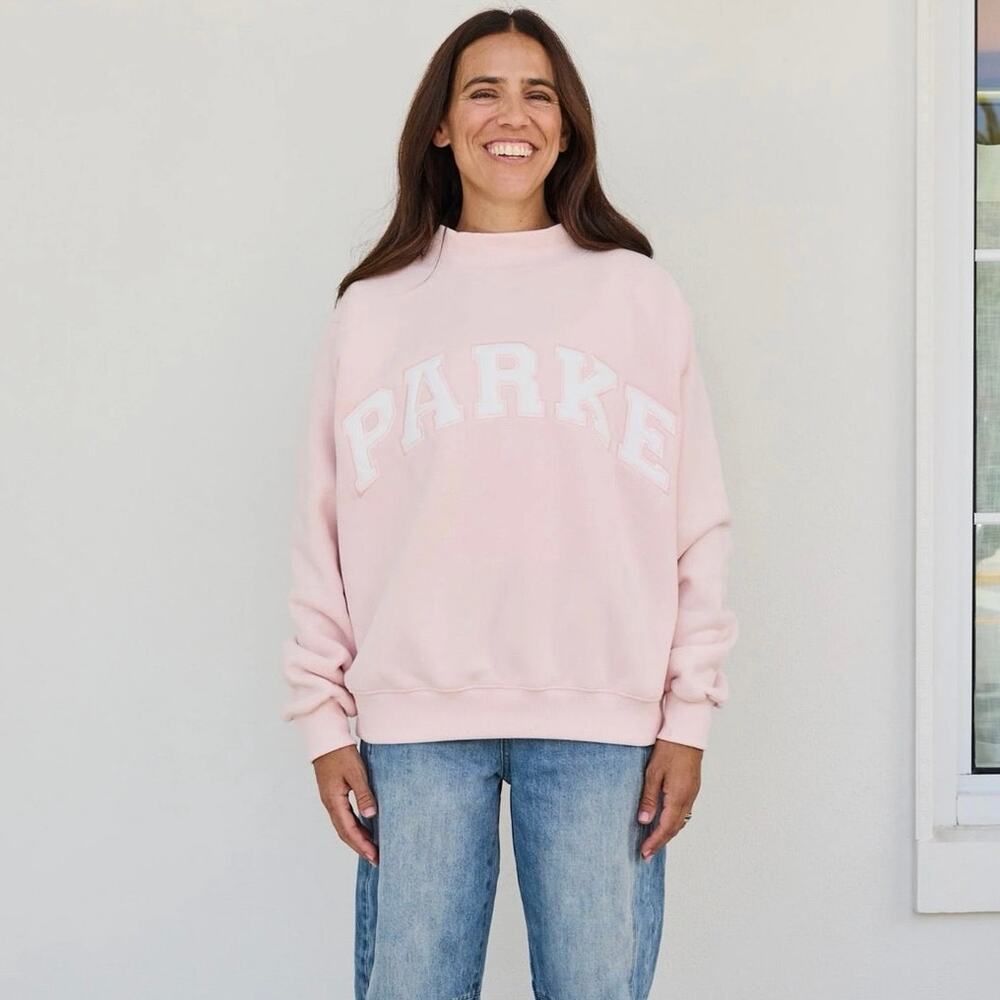 NEW PARKE Fleece Varsity Mockneck in Rose + White Size L/XL